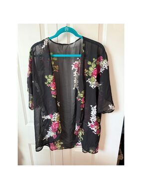 Unbranded Floral Kimono Shrug M Black Pink